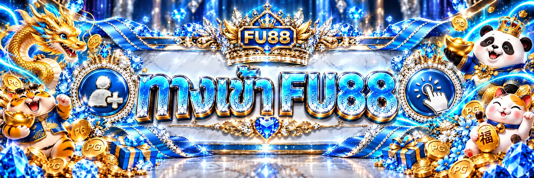 ทางเข้า FU88 เว็บทางการพร้อมมาสคอตและสัญลักษณ์บัญชี